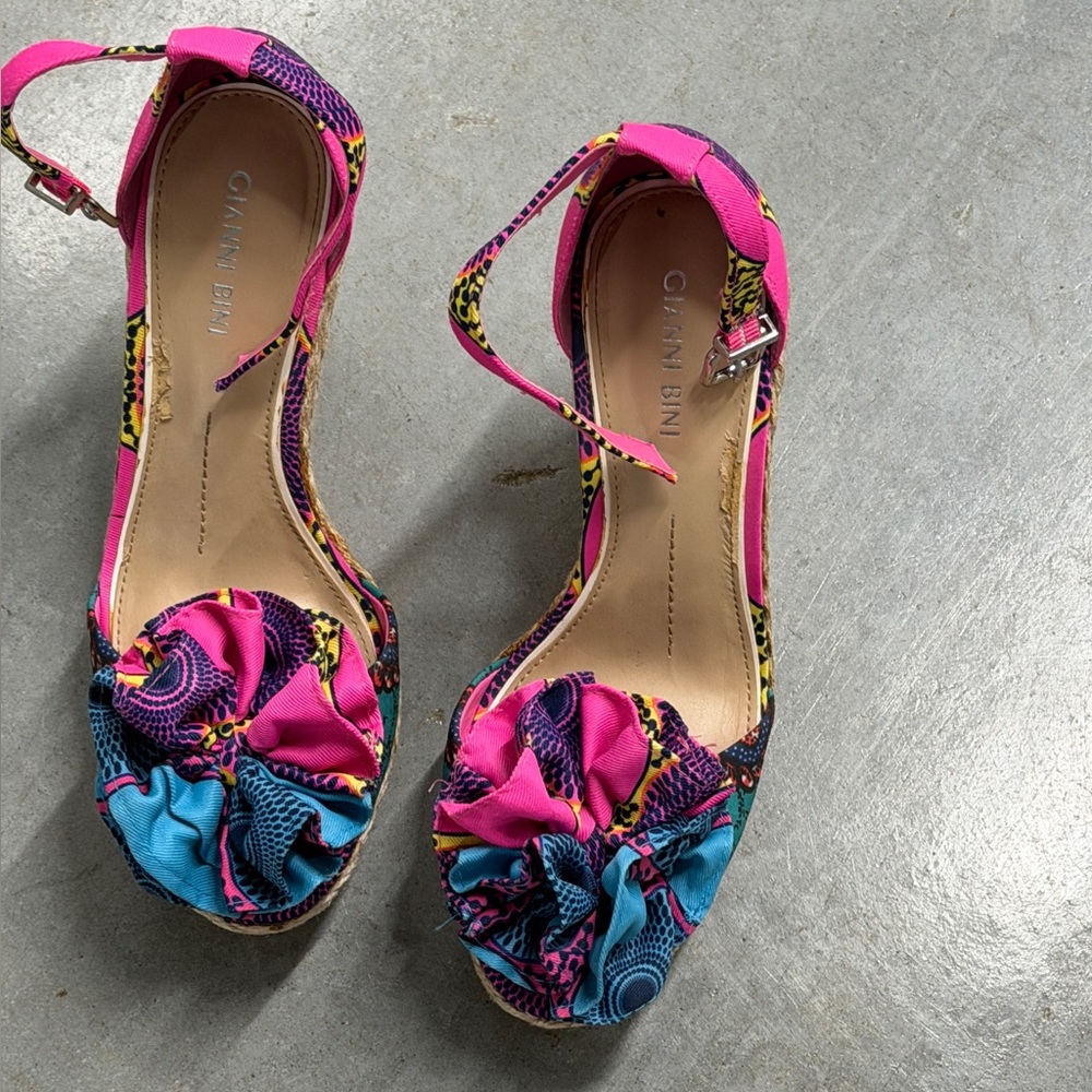 Gianni Bini Pink and Blue Espadrille Wedges
